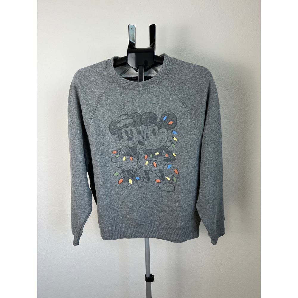 American Eagle Womens Cotton Disney Mickey Minnie S Grey Holiday Sweatshirt